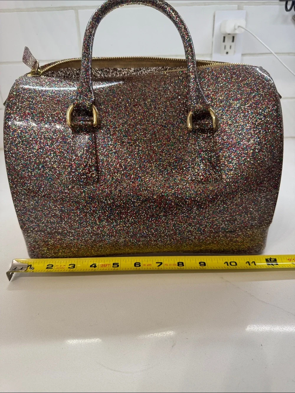 Furla Multicolor Glitter Satchel with Gold Hardware
